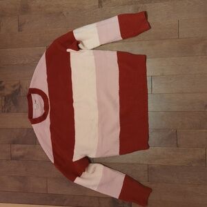 Twik Red Pink And Cream Striped Oversized Crewneck Sweater
